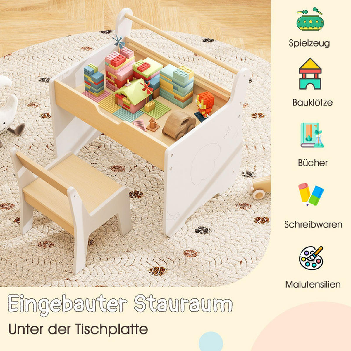 KINDERTISCH mit Stuhl weiß(2-tlg) - Weiß, Holzwerkstoff (61.5/59/47cm) - COSTWAY