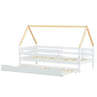 HAUSBETT 90/200 cm DE-00434, in Weiß/Natur, Ausziehbett und Rollen - Weiß, Holz (90/200cm) - ComfortXL
