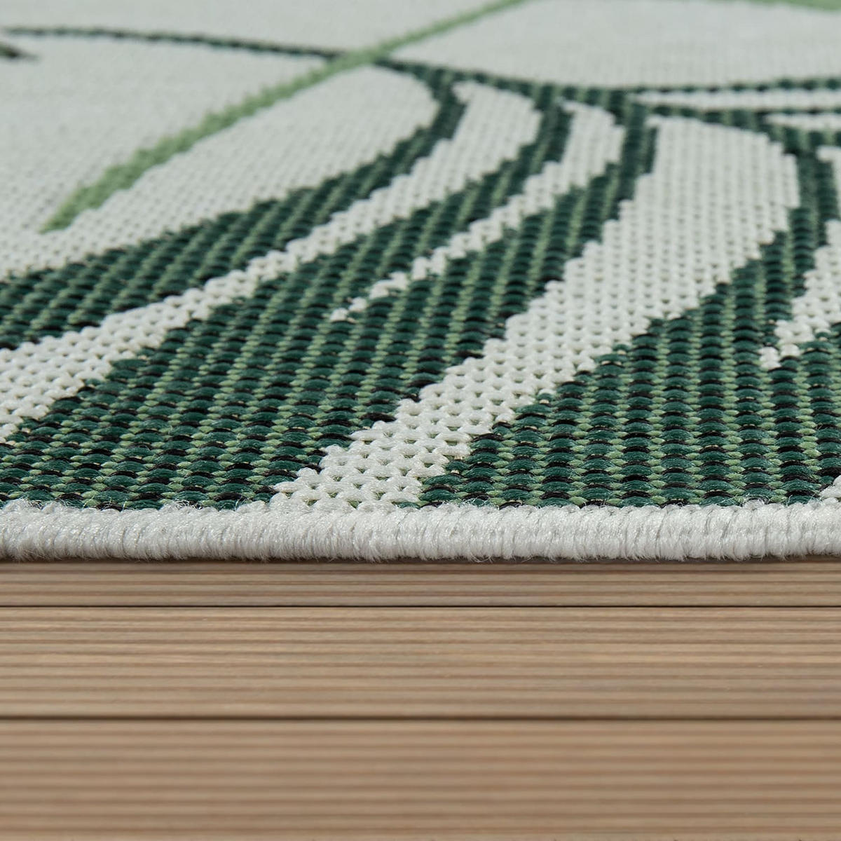 OUTDOOR Teppich Palmblättermuster Balkon, Terrasse schmutzabweisend Grün Rechteckig 160x230 - Grün, Textil (160/230cm) - KADIMA DESIGN