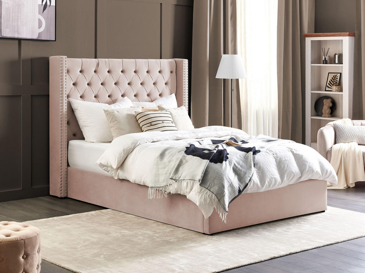 POLSTERBETT 140/200cm Pastellrosa Lubbon - Pink, Textil (140/200cm) - Beliani