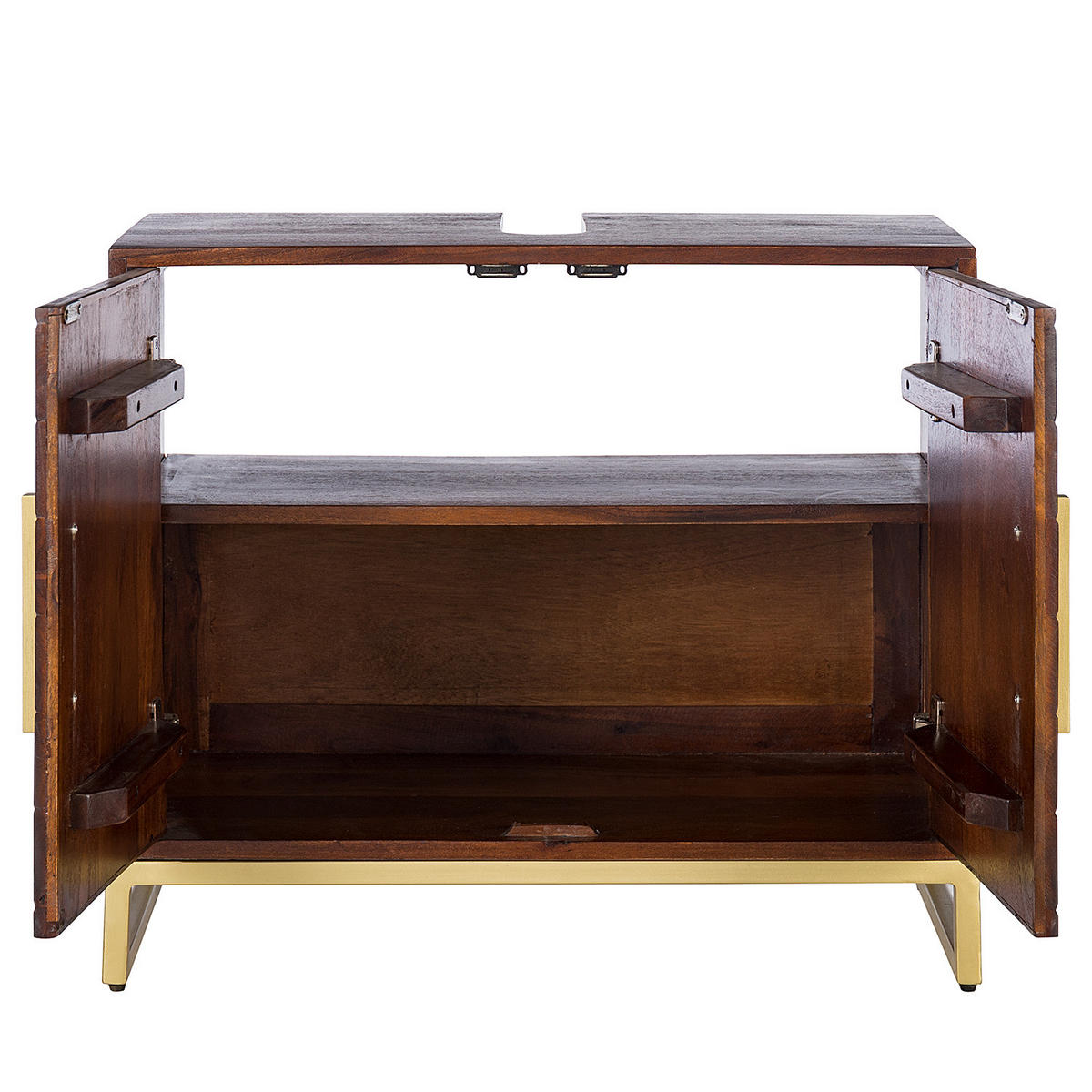 WASCHBECKENUNTERSCHRANK - Akazie massiv / Eisen - Akaziefarben, Holz/Metall (70/60/35cm) - home24