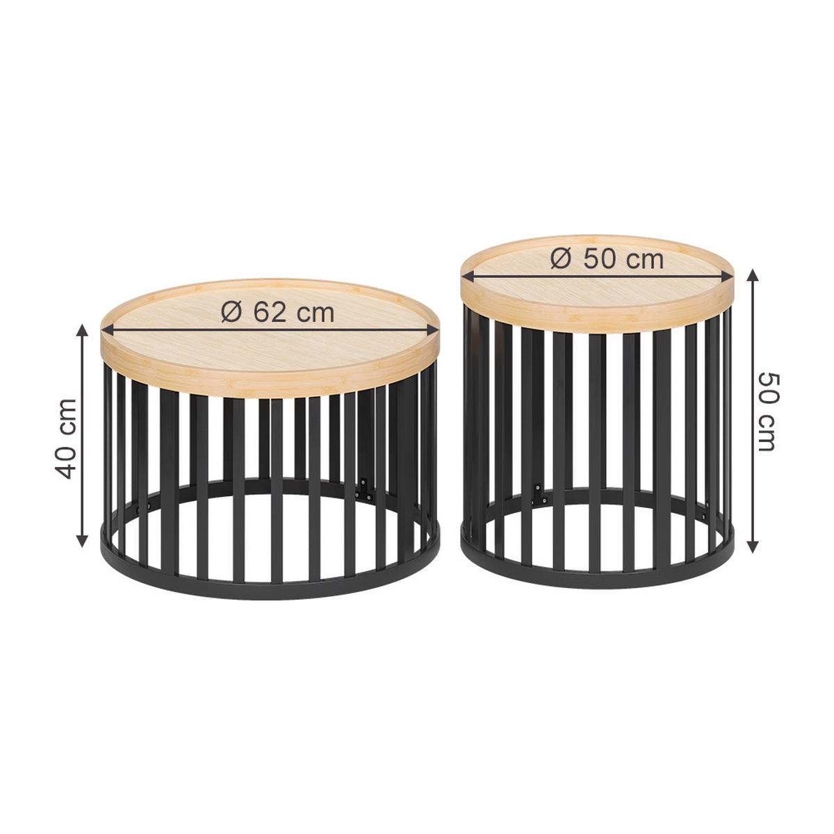 SET STOLOVA ZA KAVU Enara, Bambus/Crna, x +, mit 2 Teilen - zelena/crna, drvni materijal (50.5/50.5/50cm) - Vicco