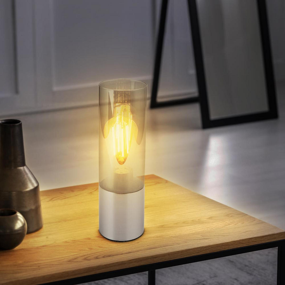 LED TISCHLEUCHTE Metall Silber ANNIKA - Silberfarben, Glas (9/9/30cm) - Globo Lighting