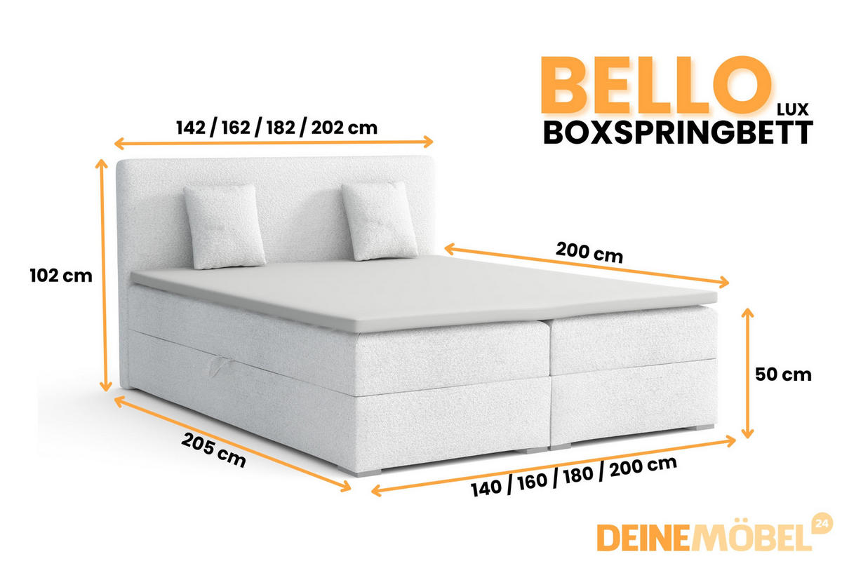 BOXBETT BELLO LUX 180/200 in Boucle Weiß H3 - Weiß, Holz/Holzwerkstoff (180/200cm) - Deine Möbel 24
