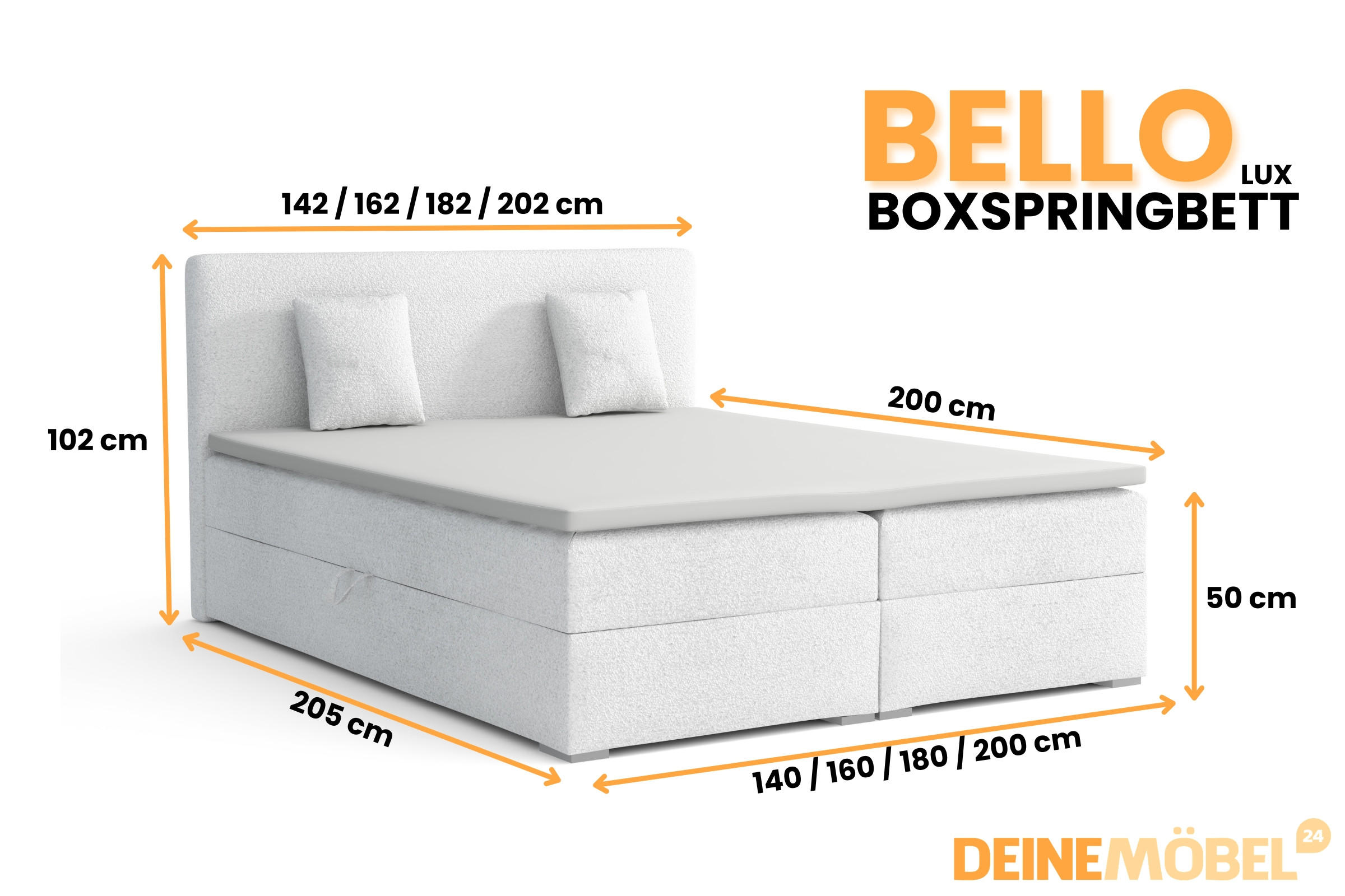 Thumbnail - Deine Möbel 24 Boxbett, Weiß, Holz, Holzwerkstoff, Textil, H4, 180x200 cm, Schlafzimmer, Betten, Boxspringbetten