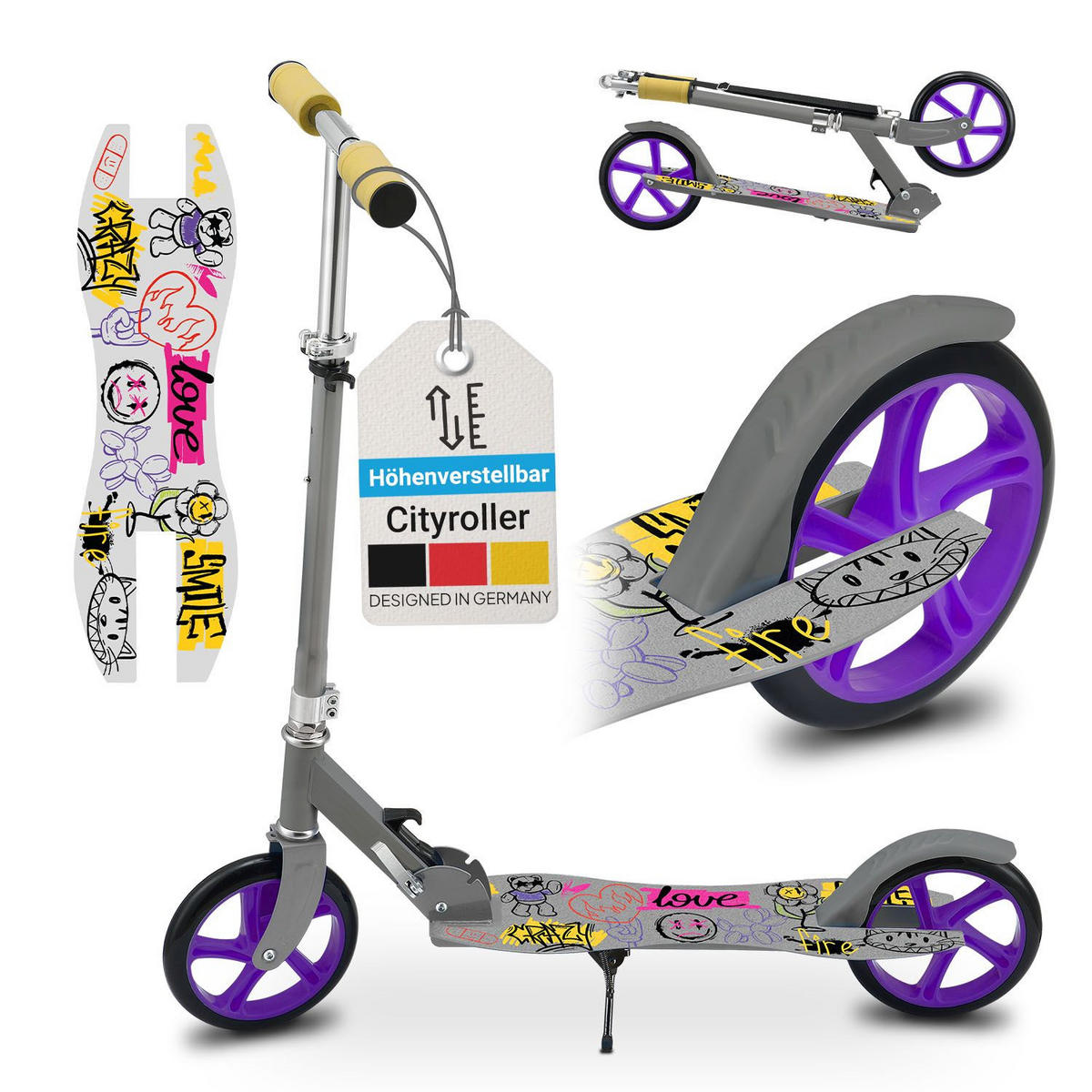 SCOOTER / Cityroller Graffity Grau - Grau, Metall (88/27/106cm) - Artsport