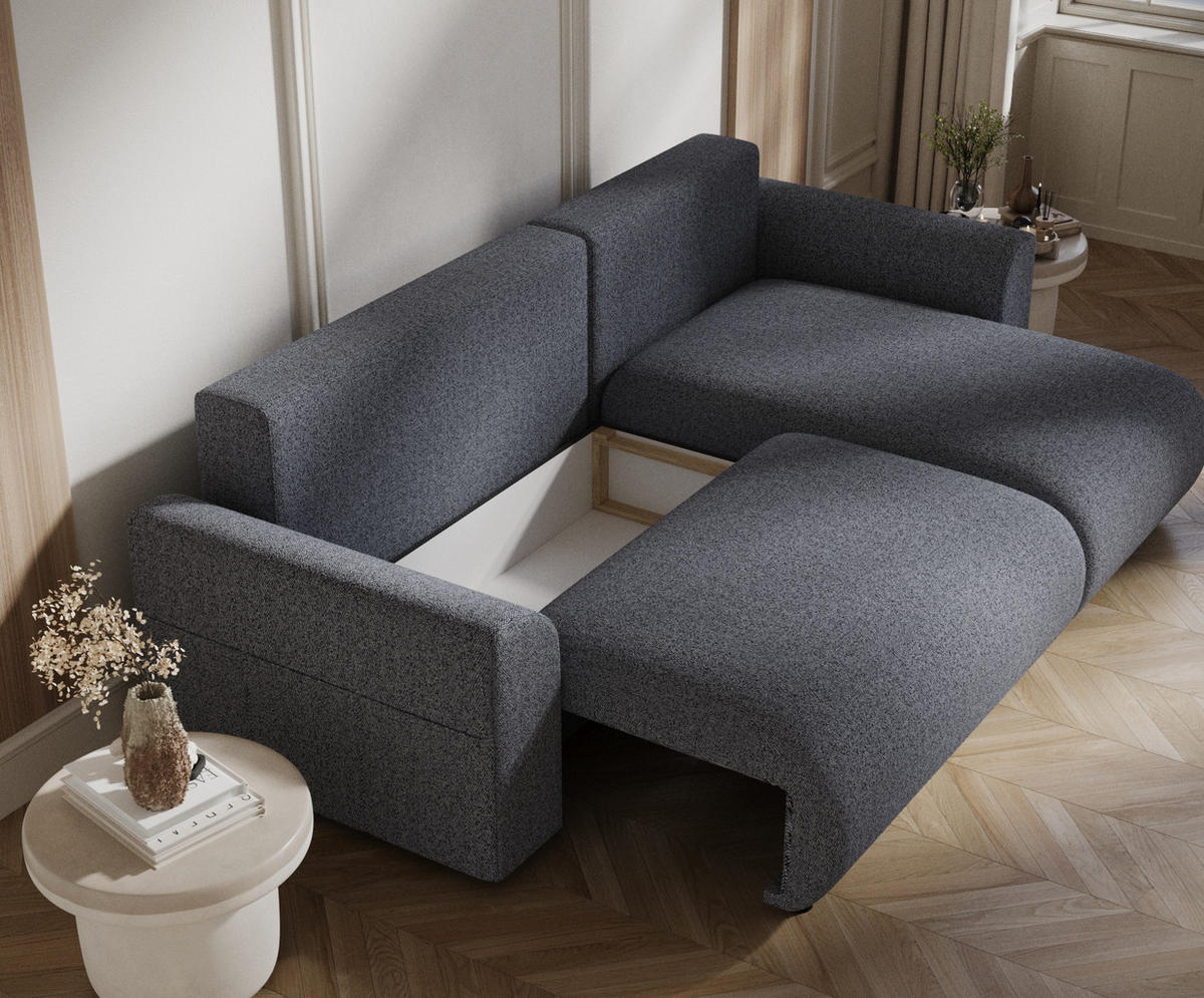 ECKSOFA MIT SCHLAFFUNKTION Bodega Blau Grau Webstoff - Blaugrau/Schwarz, Holz/Holzwerkstoff (235/138cm) - Maison de Reve