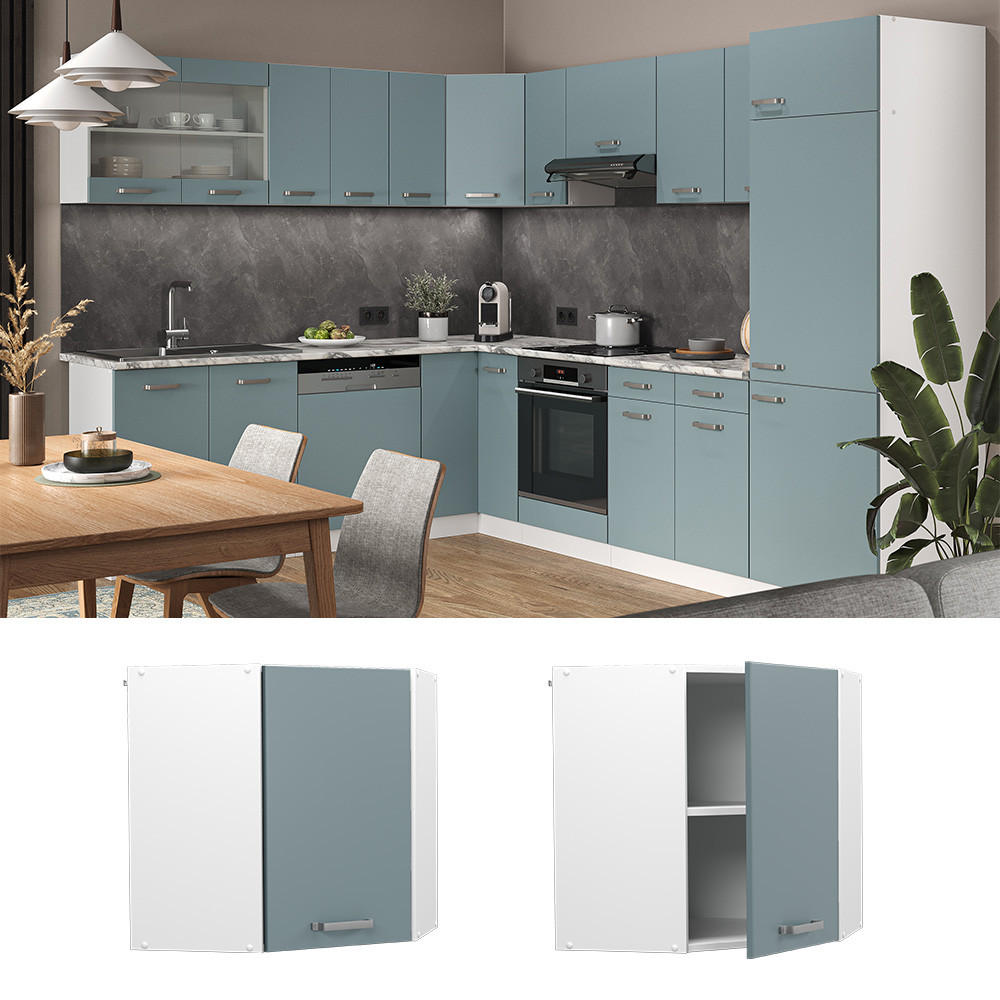 ECKHÄNGESCHRANK R-Line Blau-Grau 57 cm - Blaugrau/Weiß, Holzwerkstoff (57/60/34.1cm) - Vicco