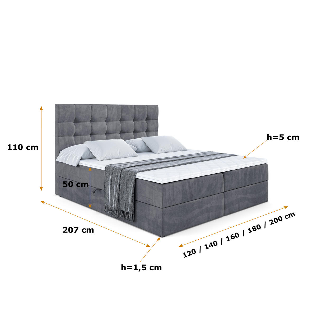 BOXBETT mit H3-Matratze und Lattenrost - BERO - 200x200 Dunkelgrau - Dunkelgrau, Holzwerkstoff (200/200cm) - ALTDECOR
