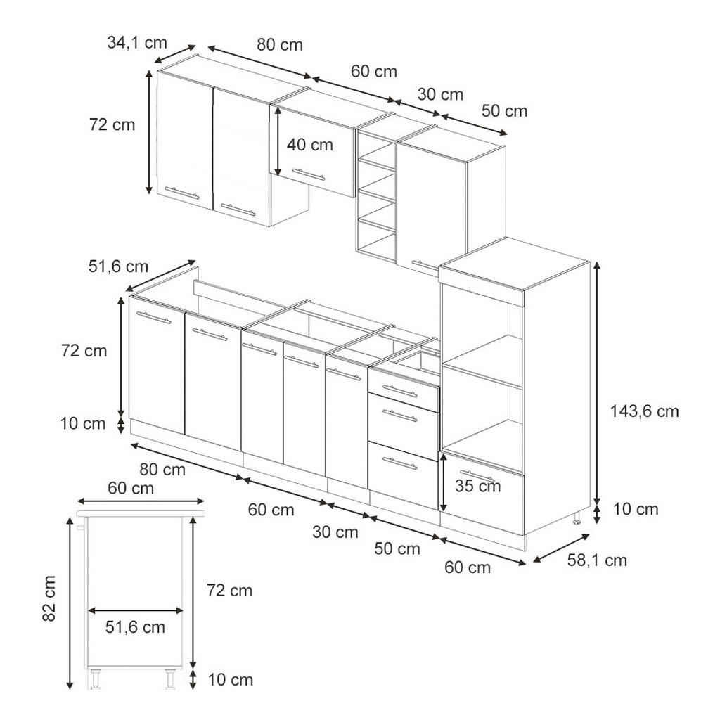 Thumbnail - Vicco Küchenzeile, Grau, Honigeiche, Holzwerkstoff, Küchenblock,Rechteckig, 280x81.6x60 cm, Küchen, Küchenzeilen & Küche...