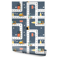 VLIESTAPETE Straßen und Fahrzeuge – Blau, Grau, Gelb – 50x1000 cm - Blau/Gelb, Papier (50/1000cm) - Muralo
