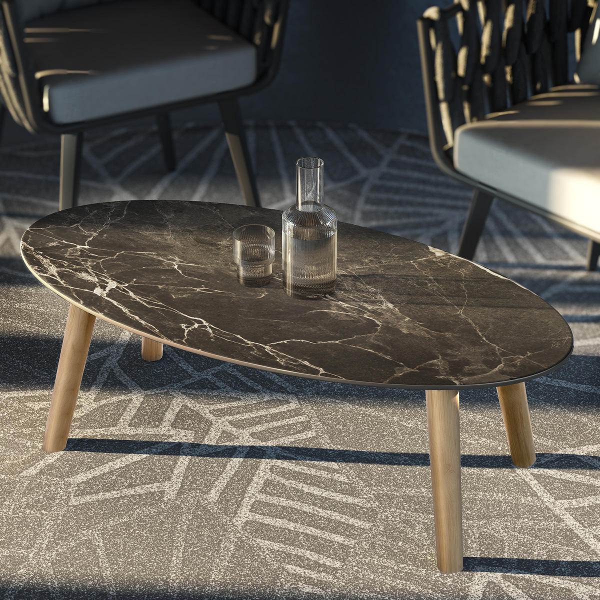COUCHTISCH oval Acerra, 100 x 50 x 34, 5 cm, natur - Naturfarben, Stein (100/50/34.5cm) - tectake