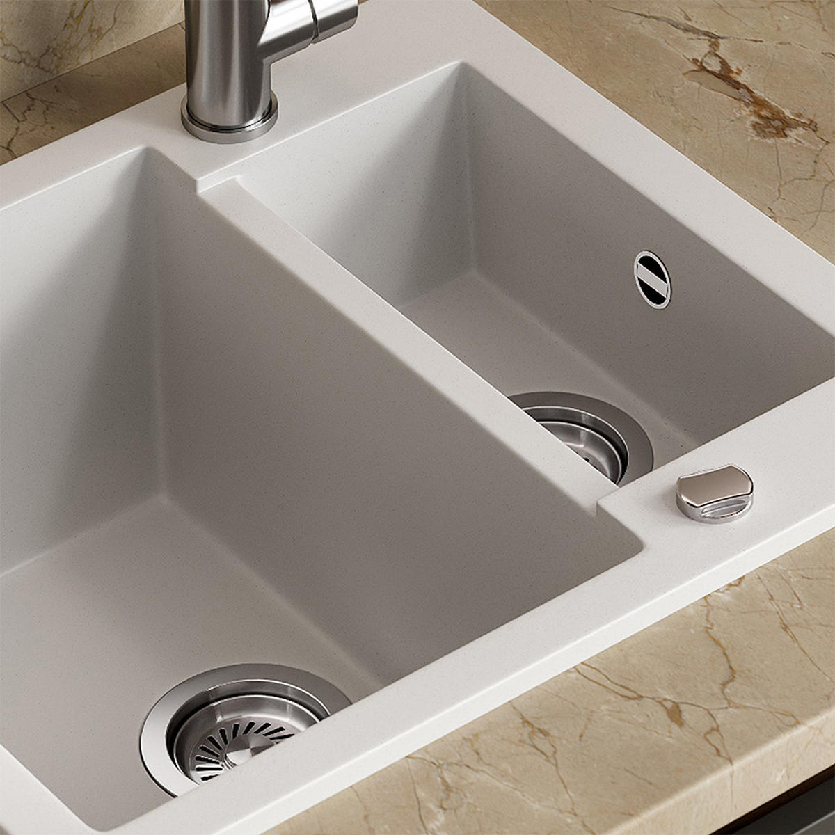 SPÜLBECKEN Prag Weiß 58 x 50 cm mit 2 Spülen - Weiß, Keramik (58/28/50cm) - Bergstroem