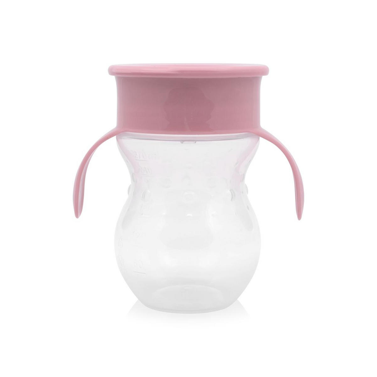 TRINKLERNBECHER 360 Grad 270 ml rosa Kunststoff, auslaufsicher, skala, Deckel, Schutzdeckel, Haltegriffe - Rosa, Kunststoff (12/12/12cm) - Baby Care