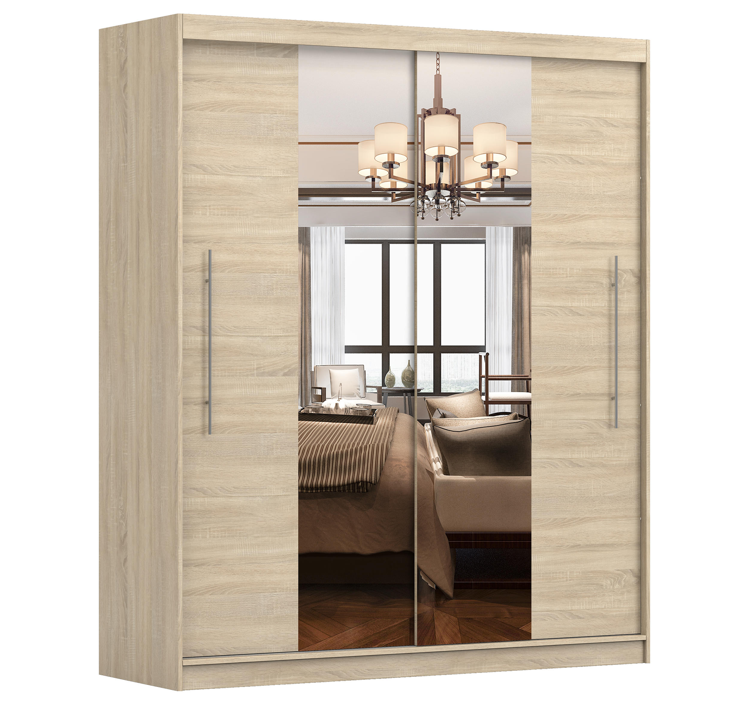SCHIEBETÜRENSCHRANK - NICO 01 Sonoma - Sonoma Eiche, Holzwerkstoff/Metall (204/218/58cm) - Möblo