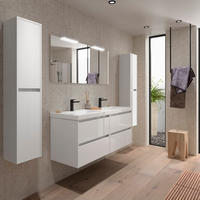 BADEZIMMERMÖBEL NOJA 1400 2 Schubladen WHITE GLOSS + Waschtisch + Spiegel - Schwarz, Metall (45/54/140cm) - Salgar