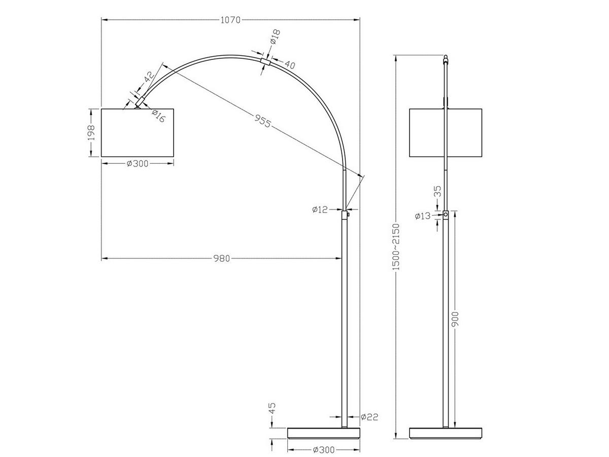 LED-BOGENLAMPE Stoffschirm Weiß Ø 30cm, höhenverstellbar - Weiß, Metall (107/30/215cm) - meineWunschleuchte