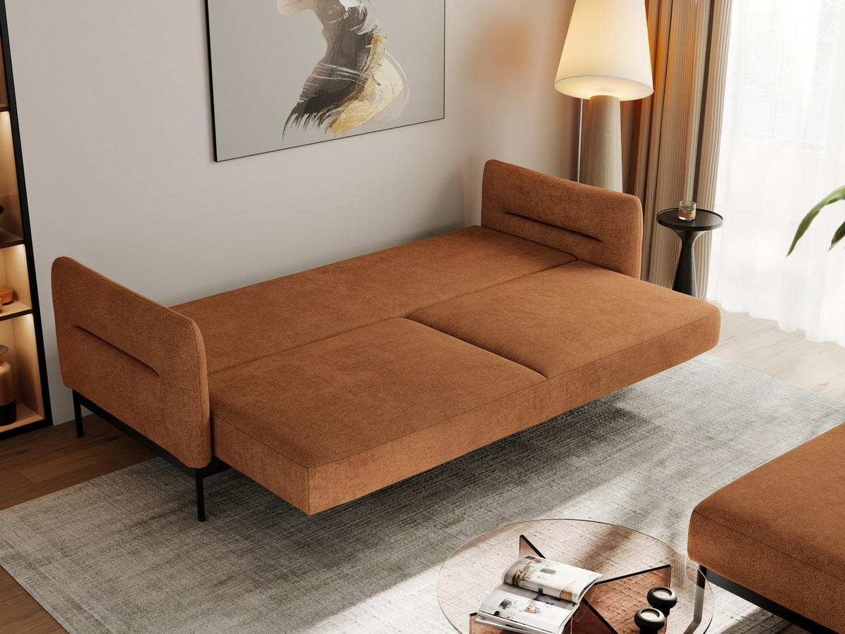 SCHLAFSOFA SALENTO Orange Struktur - Schwarz/Orange, Textil/Metall (221/82/193cm) - MKS