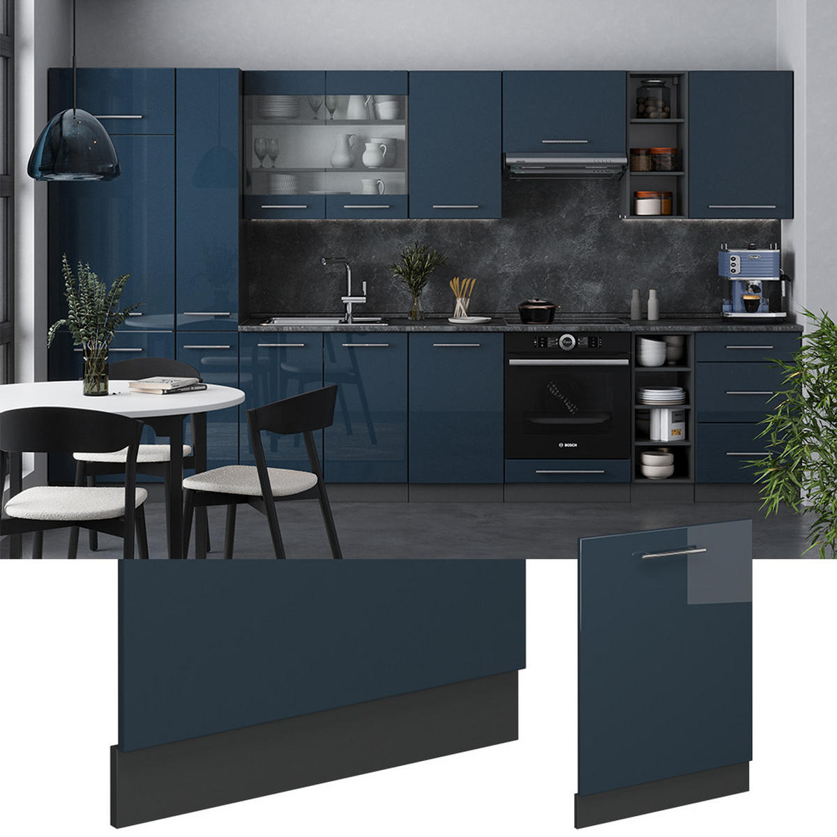 GESCHIRRSPÜLBLENDE Fame-Line Dunkelblau Hochglanz 60 cm , AP Anthrazit - Anthrazit/Dunkelblau, Holzwerkstoff (60/81.8/1.6cm) - Vicco