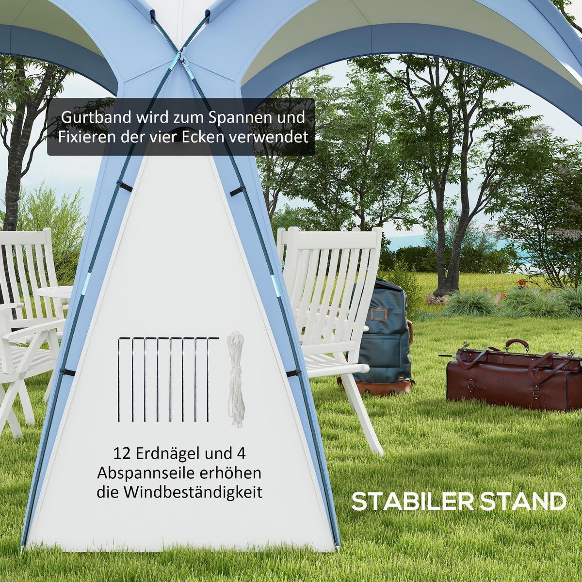 PAVILLON mit Haken Tür Gartenpavillon, Event Shelter, Hellblau, 3,5 x 3,5m - Hellblau, Kunststoff (350/222/350cm) - Outsunny