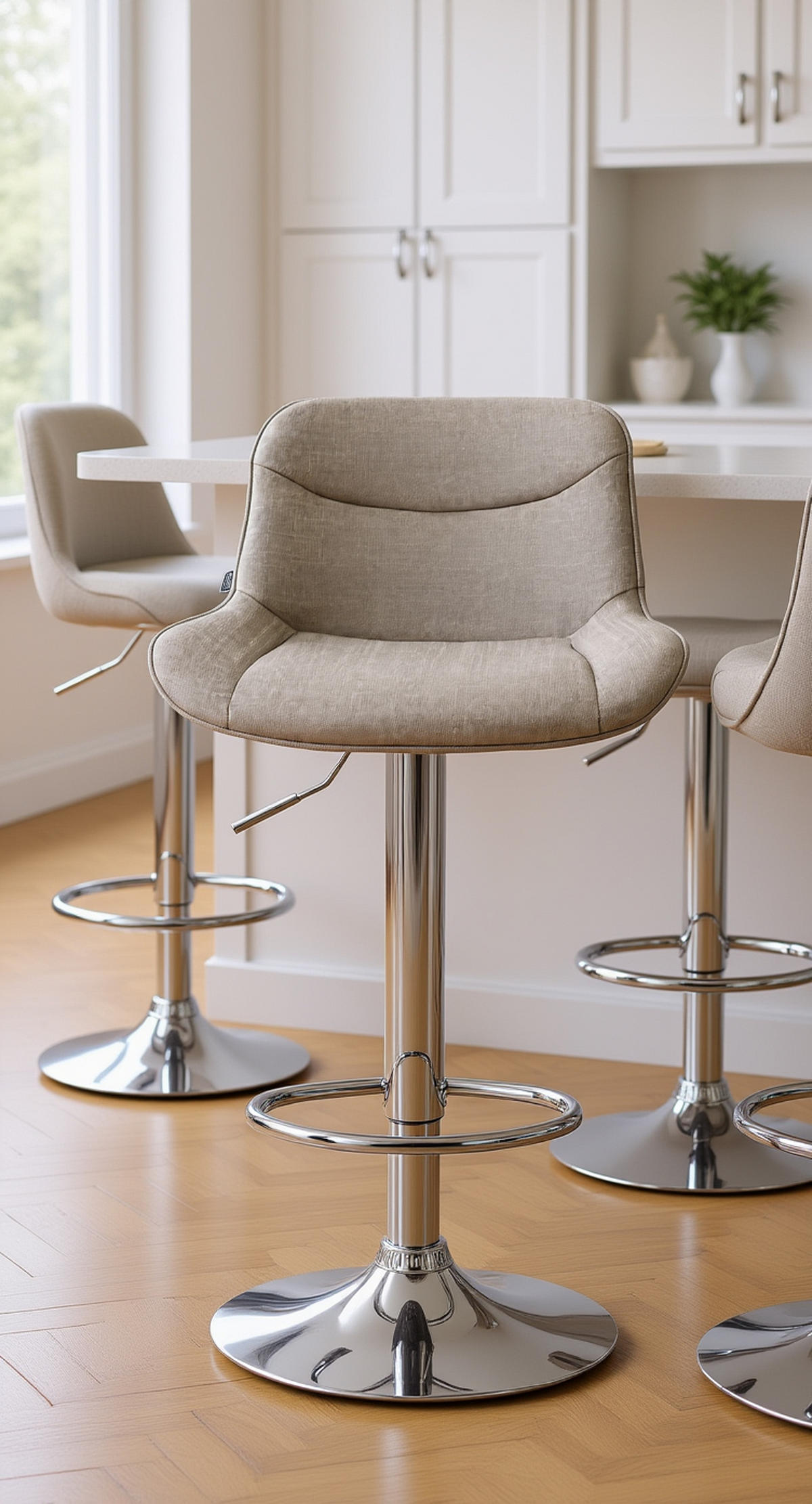 BARHOCKER 2er Set Vulcano Stoff chrom taupe - Taupe/Chromfarben, Textil/Metall (49/106/51cm) - TPFLiving