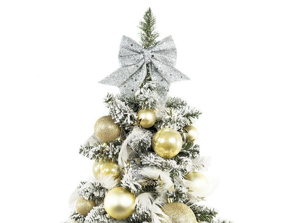 WEIHNACHTSBAUM künstlicher 60 cm mit LED-Beleuchtung, ZARTEWEIHNACHTEN, mit 34 Weihnachtsbaumschmuck, Pflanztopf mit Jutesack - Champagner/Silberfarben, Kunststoff/Stein (40/60cm) - LAALU