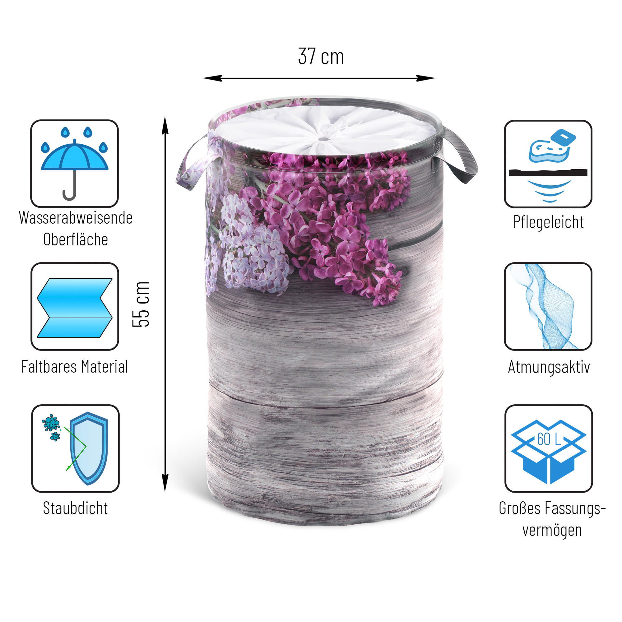 Thumbnail - Sanilo Wäschekorb, Pink, Textil, Grafikmuster, Rund, 37x55x55 cm, Ordnen & Aufbewahren, Wäschekörbe & Tonnen