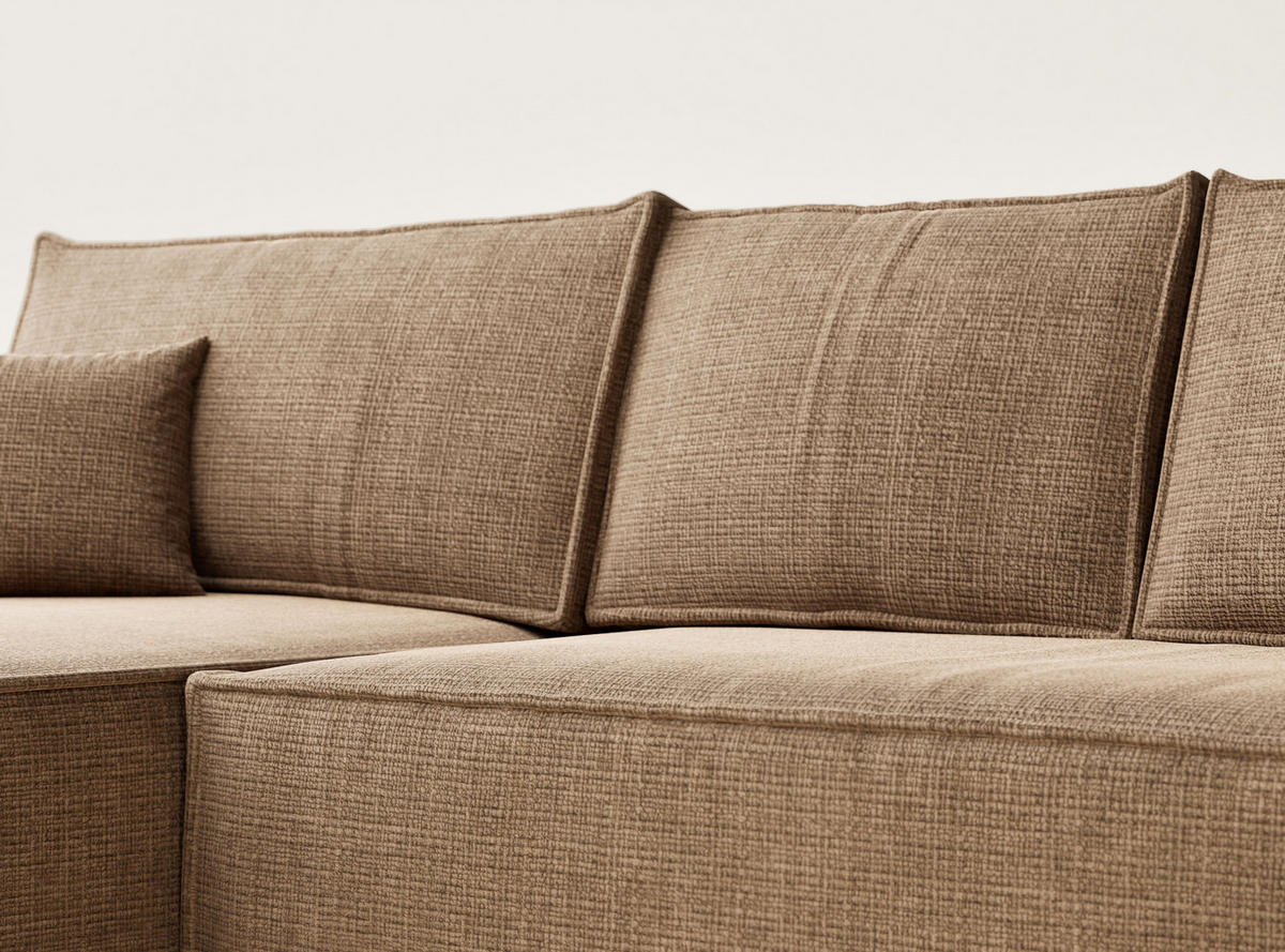 ECKSOFA Maze Hellbraun Chenille-Stoff - Links Seite - Hellbraun/Schwarz, Holz/Holzwerkstoff (185/294cm) - Maison de Reve