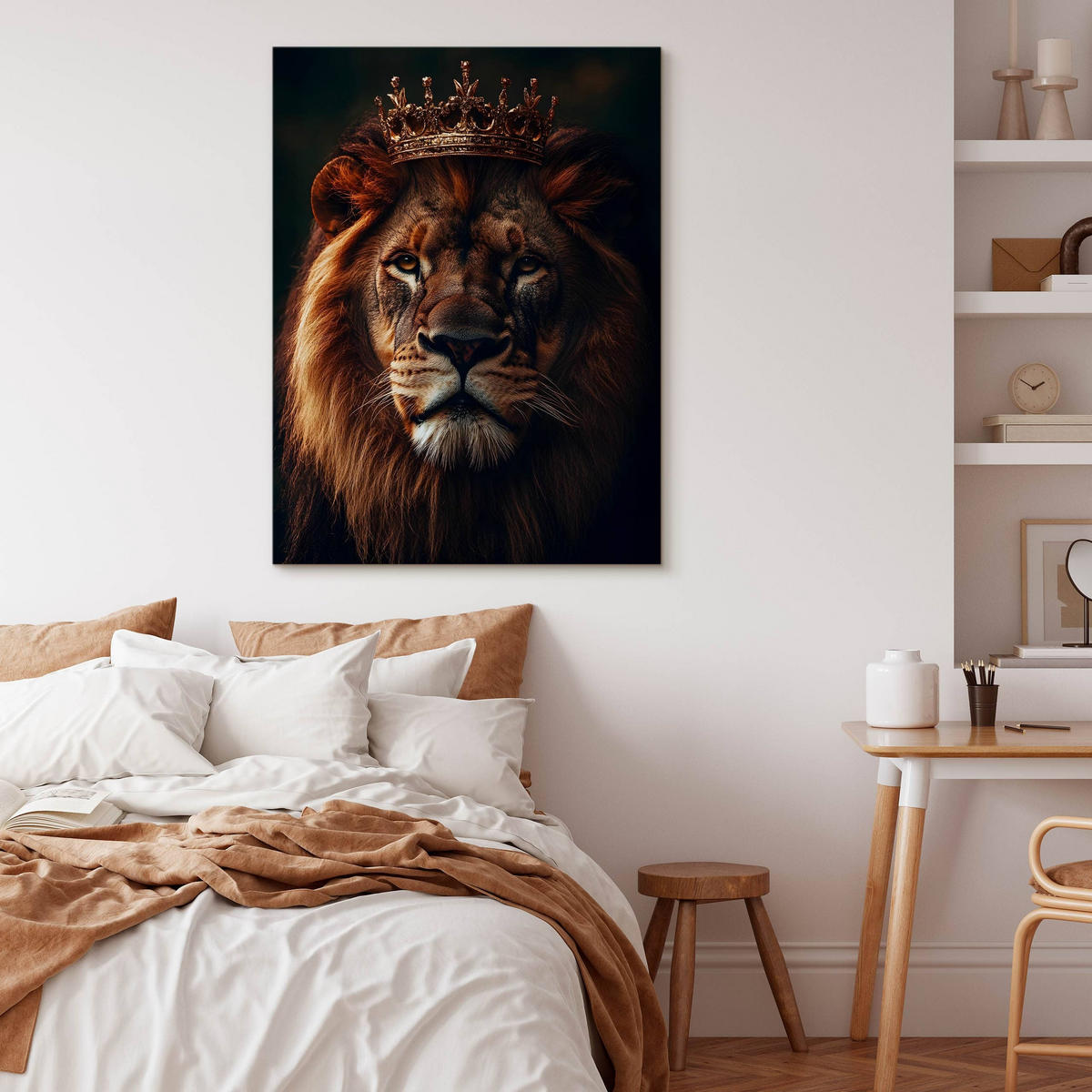 LEINWANDBILD Löwen König Abstraktion 3D Effekt 80cm x 120cm - Beige/Schwarz, Textil (80/120cm) - Muralo