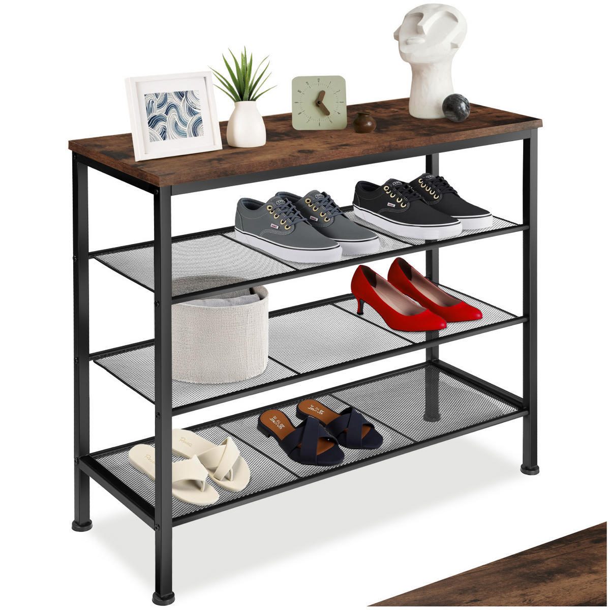 SCHUHREGAL Newport,80,5 x 30,5 x 72,5 cm,Industrial Holz dunkel, rustikal - Rostfarben, Metall (30.5/72.5/80.5cm) - tectake