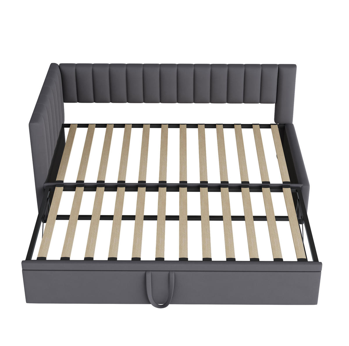 SAMT-POLSTERBETT 90/200 cm mit Ausziehbett in Grau - Grau, Textil (90/180cm) - BEAOK