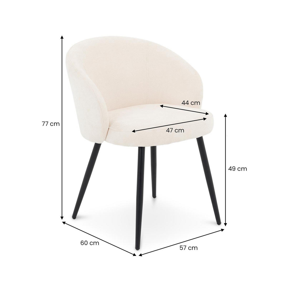 ESSZIMMERSTÜHLE KURSI 2er-Set cremeweiß - Creme, Textil (57/77/60cm) - IDIMEX