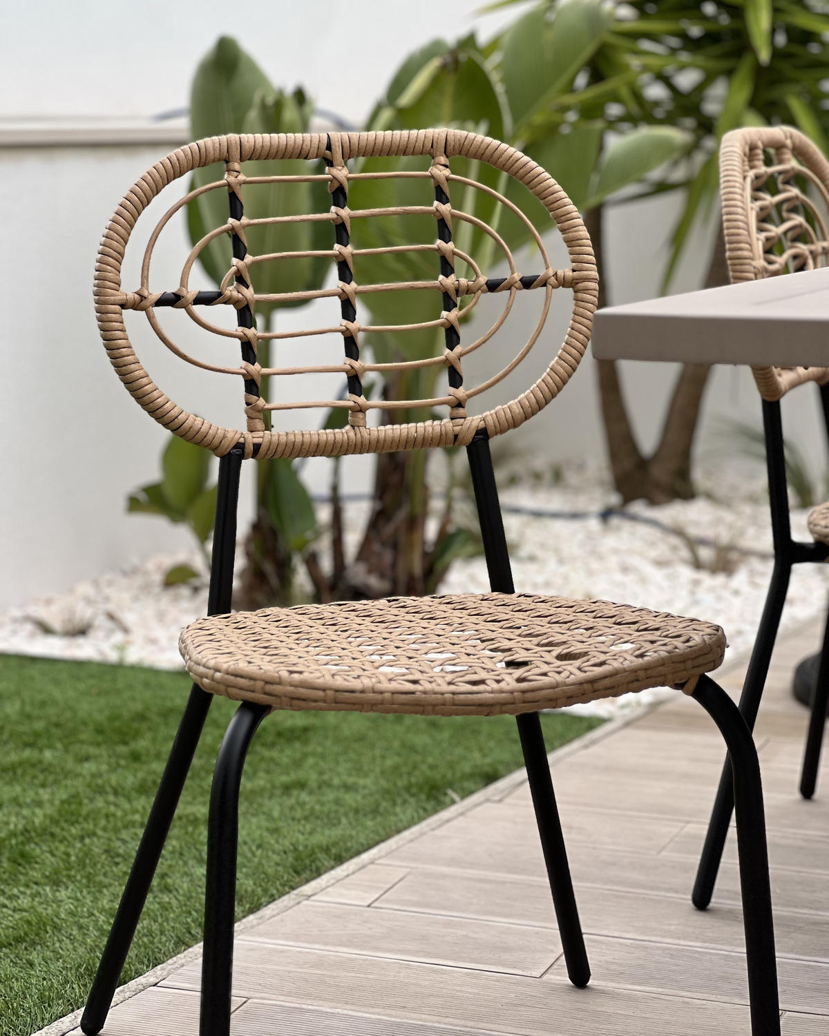 GARTENSTUHL 4er-Set PE Rattan natürlich Pratello - Naturfarben, Kunststoff (48/86/57cm) - Beliani