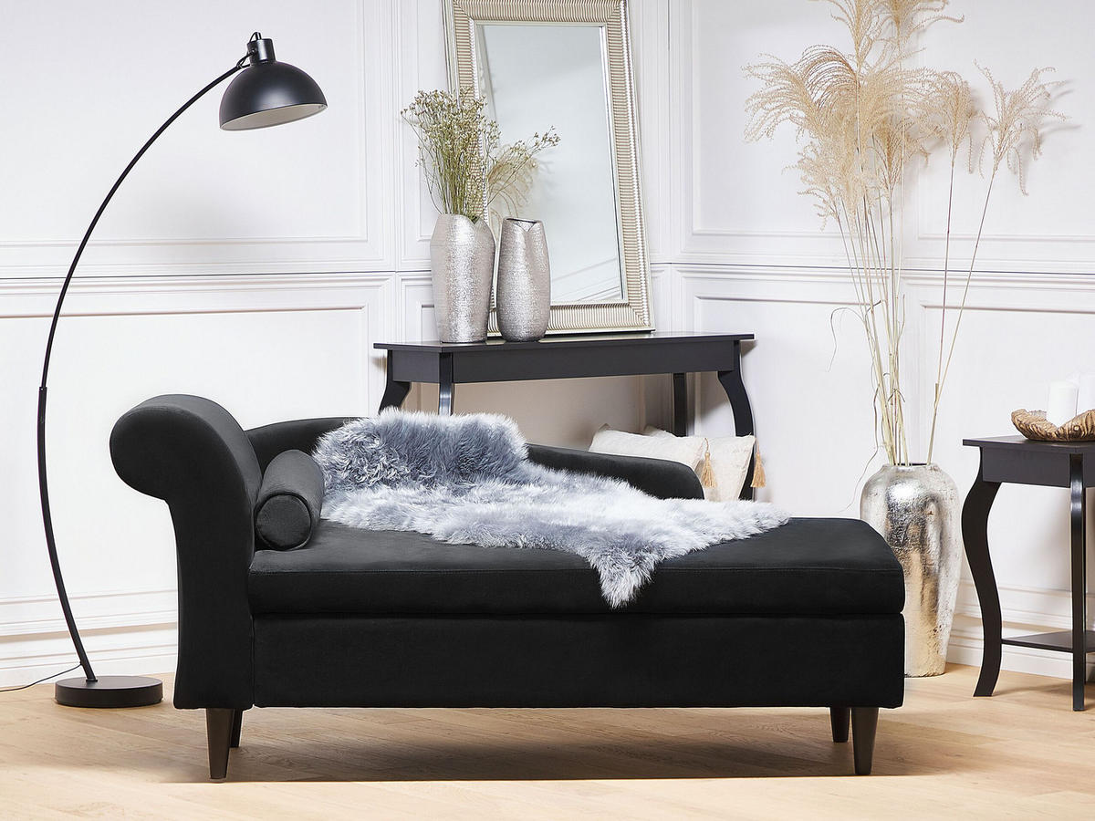 CHAISELONGUE Samtstoff schwarz linksseitig Luiro - Dunkelbraun/Schwarz, Textil (160/77/70cm) - Beliani