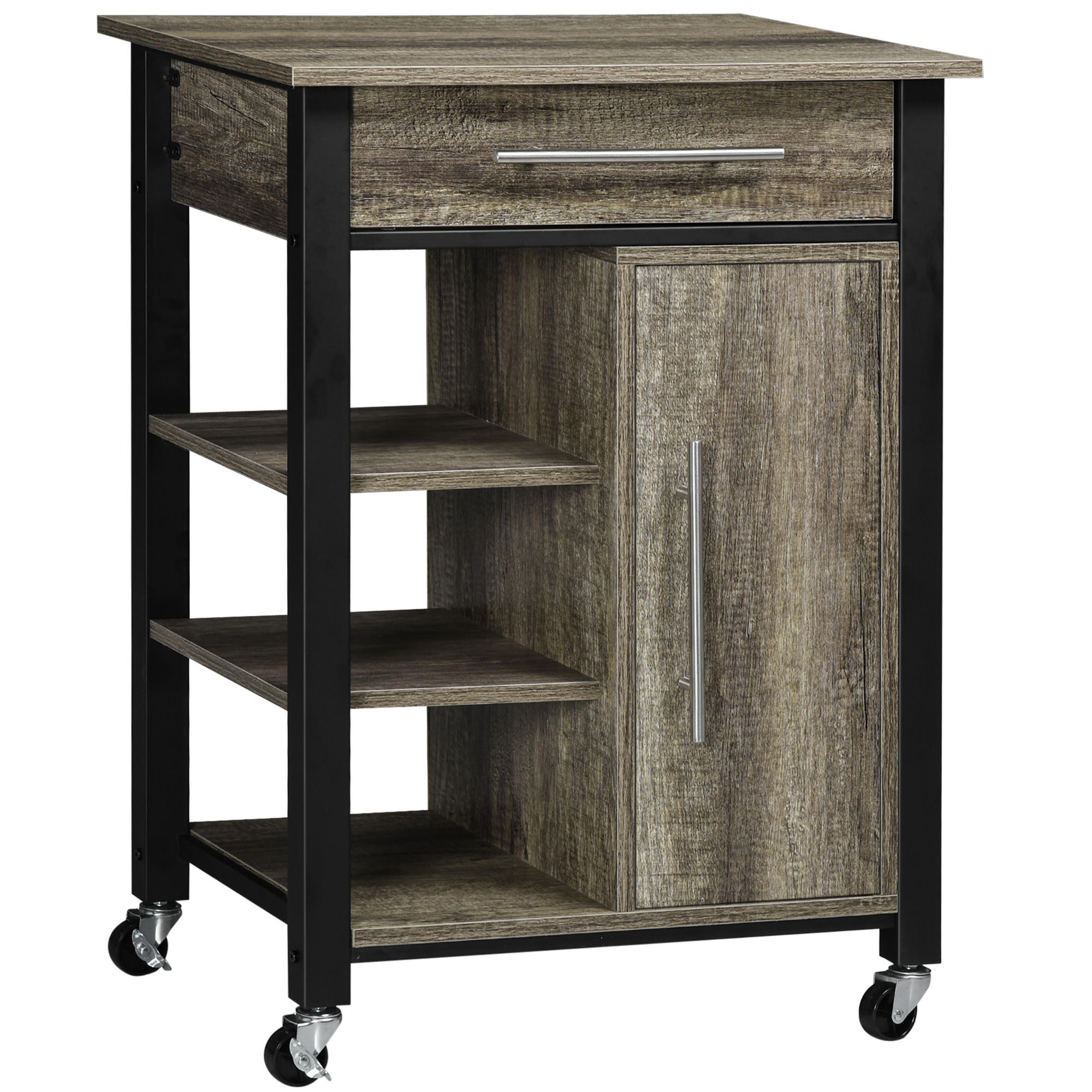 KÜCHENWAGEN, Wagen mit Schublade und Schrank, 60 x 50 x 84,5 cm, Eiche - Multicolor, Metall (60/84.5/50cm) - FORIOUS