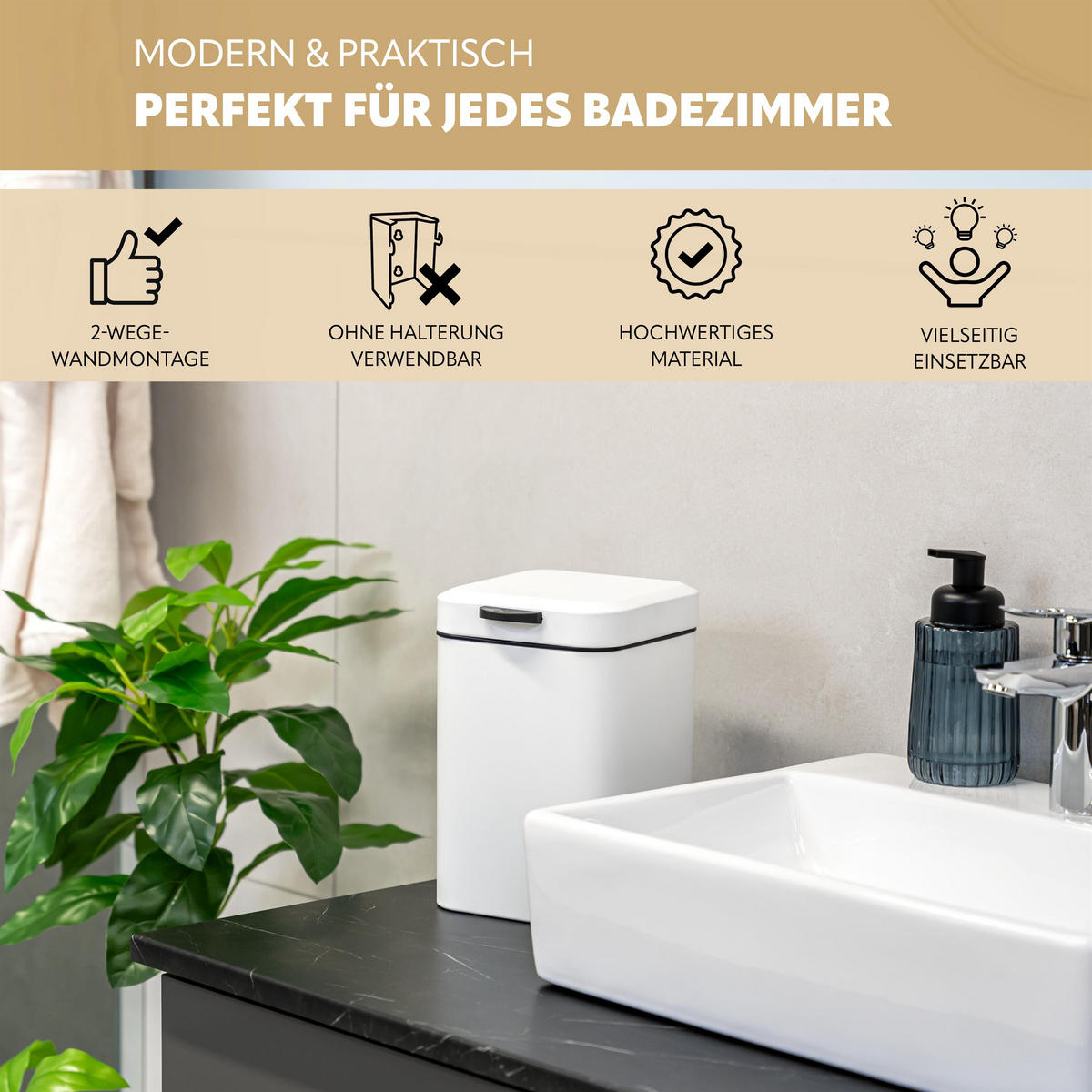 WAND-KOSMETIKEIMER 3 Liter, weiß - Weiß, Metall (16/24/23cm) - bremermann