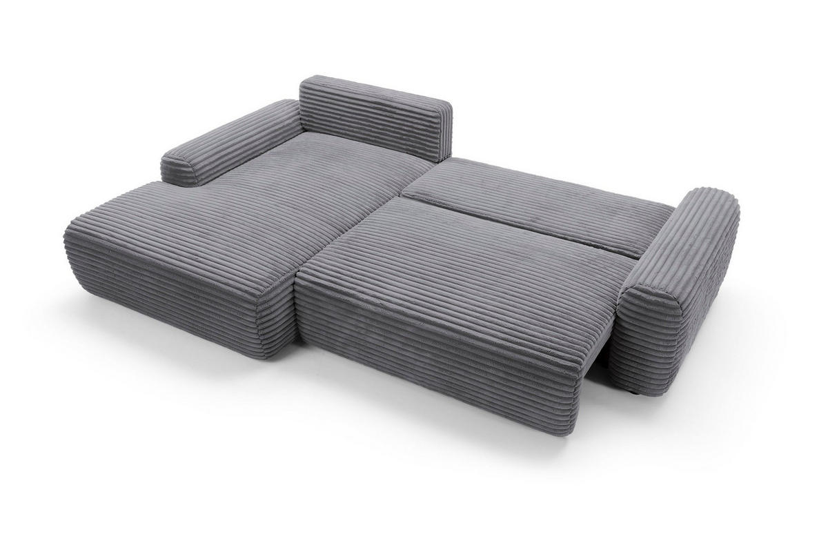 ECKSOFA OSSO Grau Velours-Stoff mit Schlaffunktion - Grau, Holz (264/162cm) - MASSENO