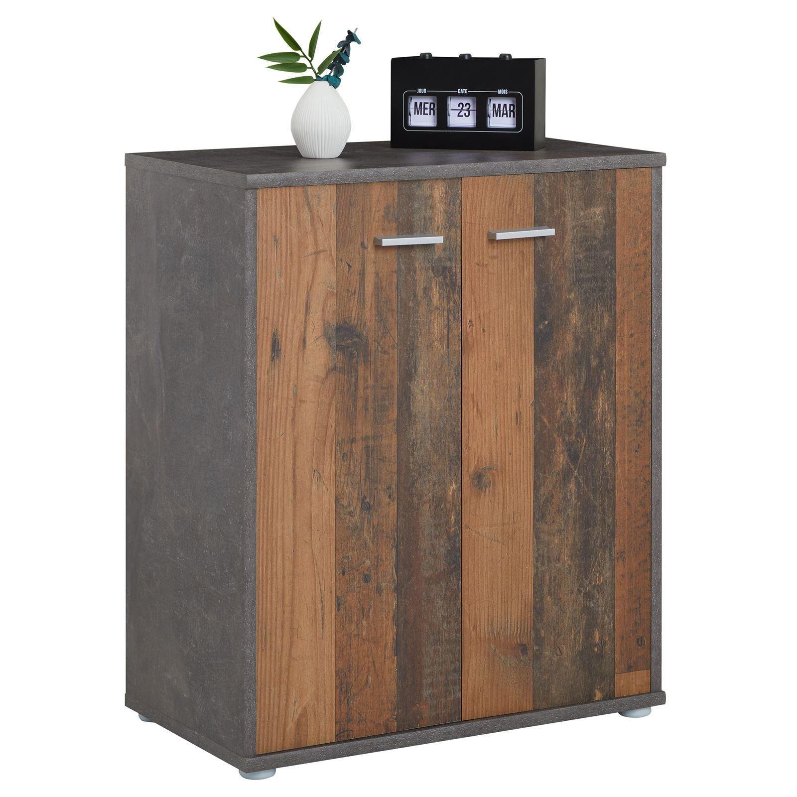 CARO-Möbel Schuhschrank Dunkelbraun, Dunkelgrau 60x70x35 cm