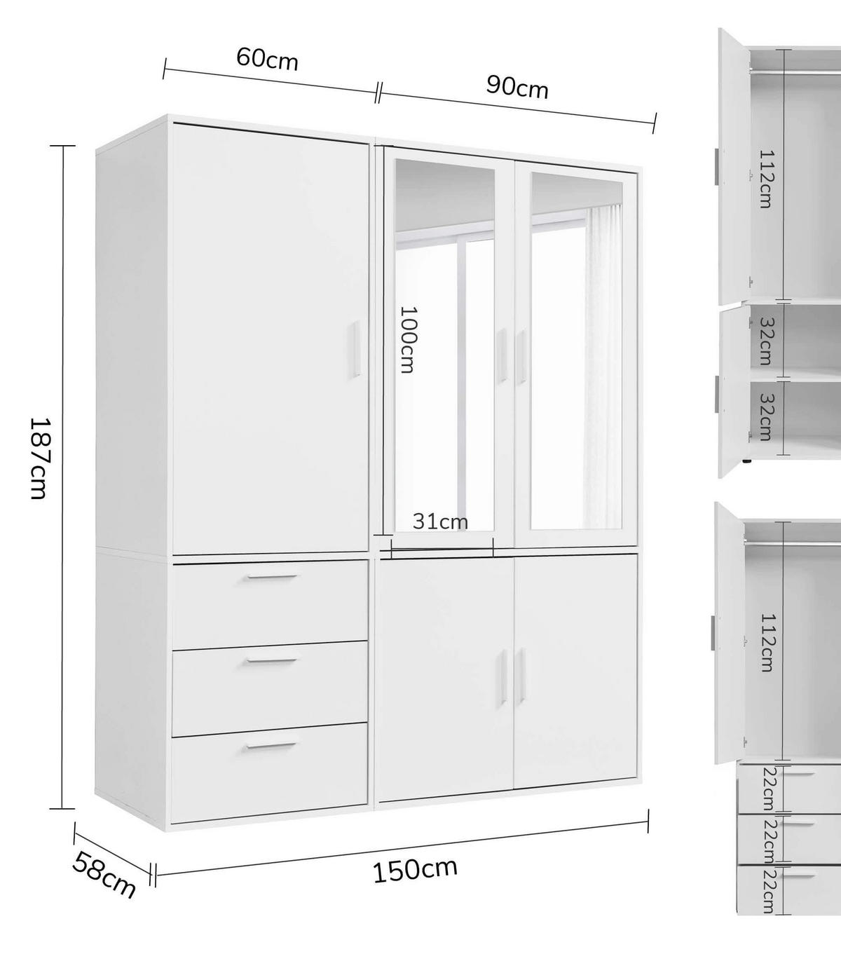 KLEIDERSCHRANK mit Spiegel Der Grenzenlose - Weiß, Holzwerkstoff (150/187/58cm) - Mokebo