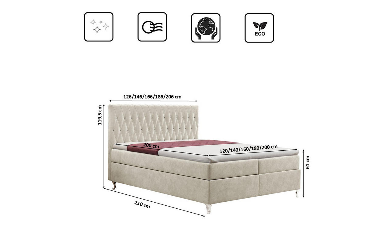 BOXBETT Mit Bettkasten Und Matratze KATE Stoff Riviera Hellbeige 140x200 cm H3-Bonell - Creme, Holz/Textil (140/200cm) - Kaiser Möbel