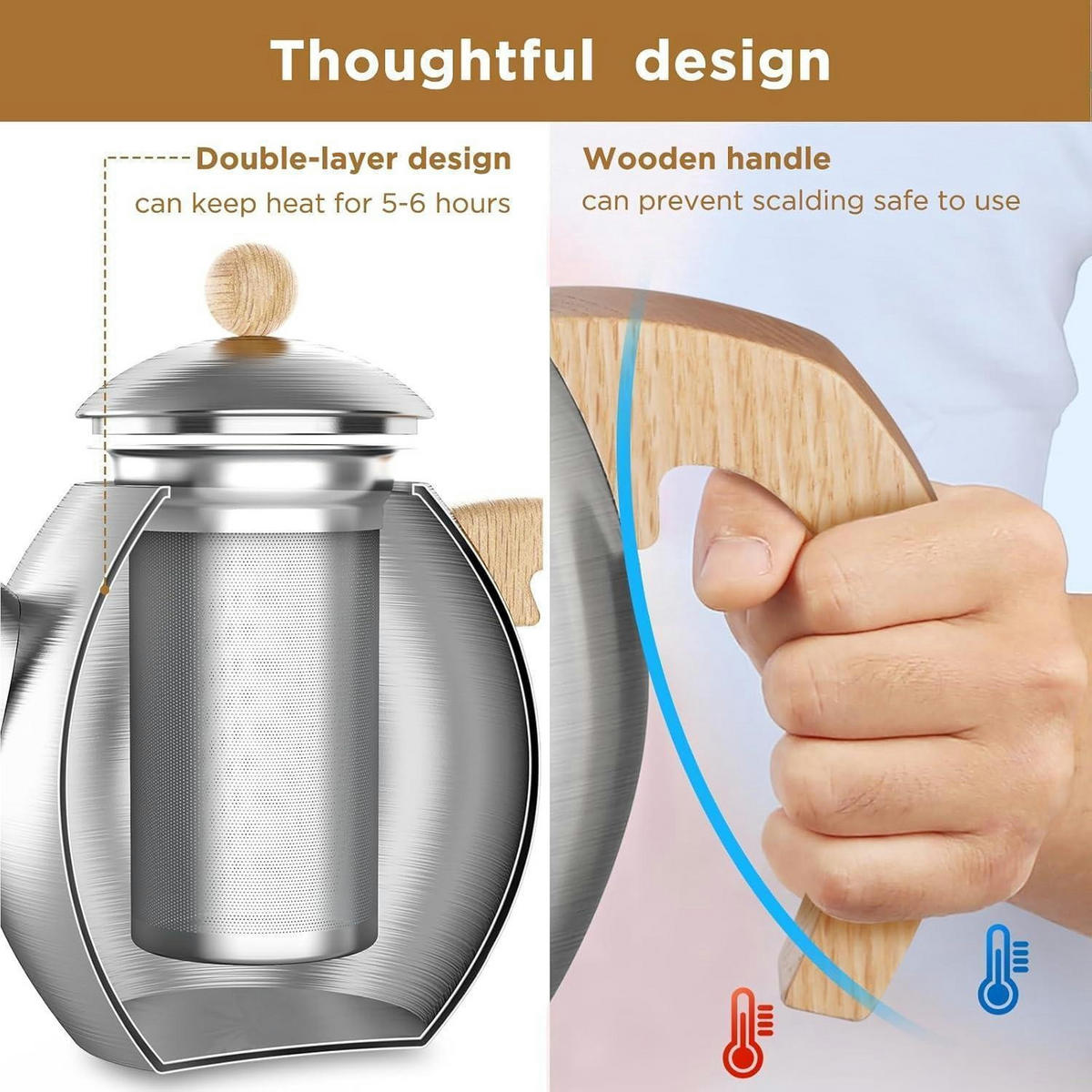 TEEKANNE Edelstahl 1200ml mit Teesieb doppelwandig - Silberfarben, Metall (6.3/6.3cm)