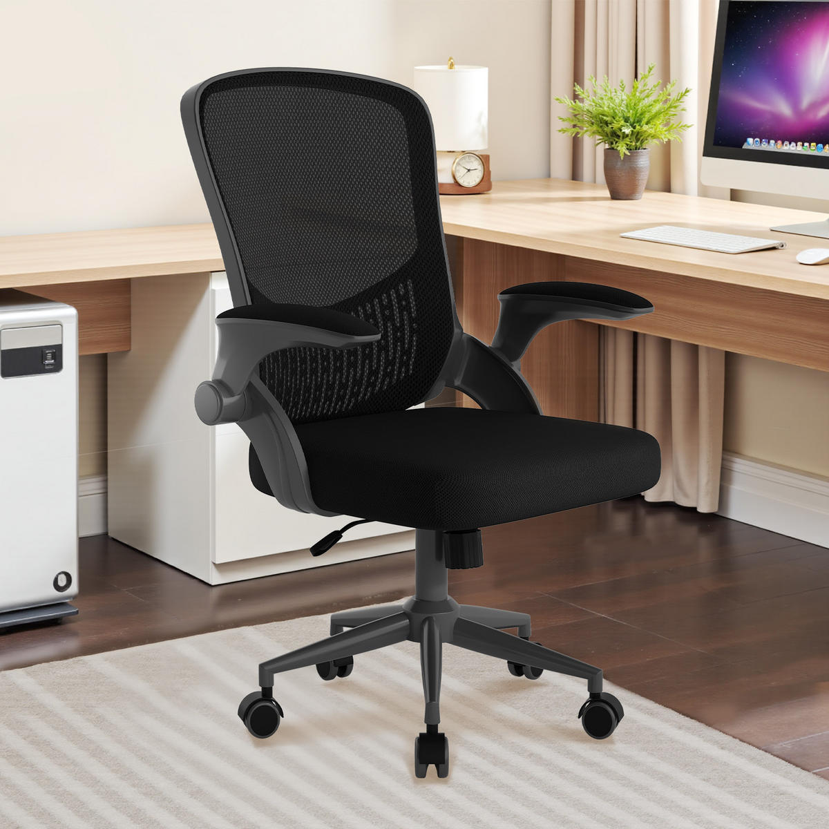 BÜROSTUHL Schwarz ergonomisch mit Aufbewahrung Mesh - Schwarz, Metall (26/51/51cm) - Rattrix