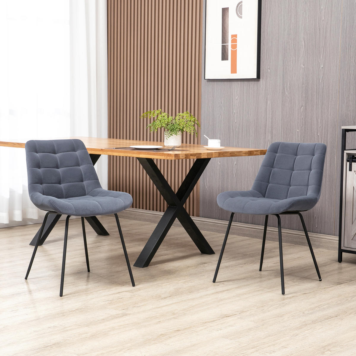 2ER Set Esszimmerstuhl Küchenstuhl Polsterstuhl mit Rückenlehne, Samt, Grau - Dunkelgrau, Kunststoff (61/79/50cm) - HOMCOM