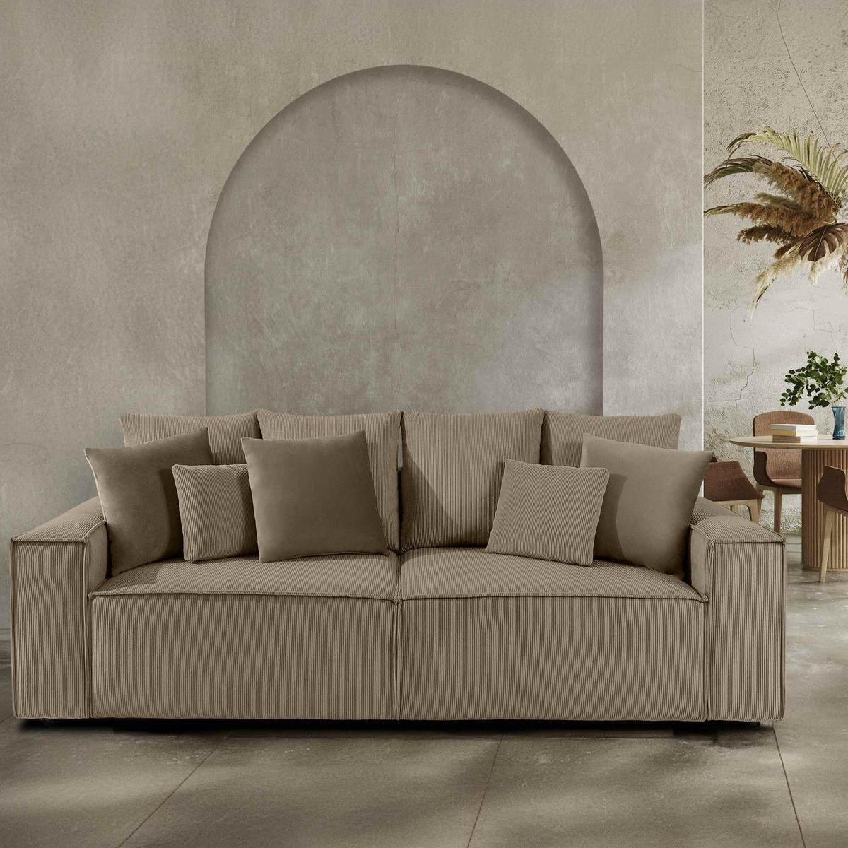 SCHLAFSOFA NAPI III 3-sitzer mit Kissen,Beige - Beige, Holz/Textil (244/89/101cm) - KONSIMO®