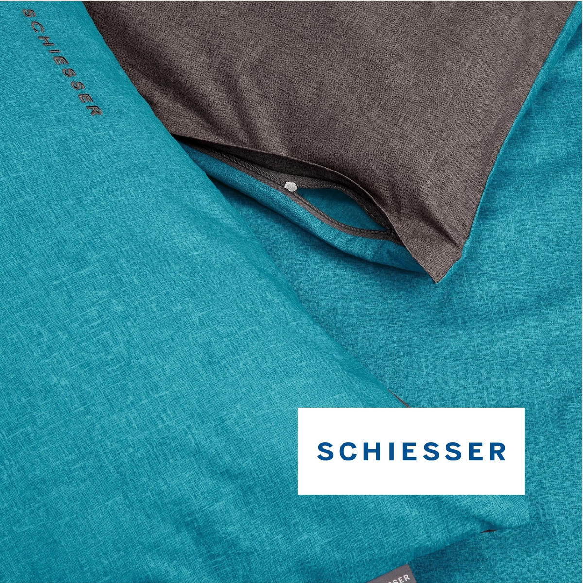 BETTWÄSCHESET Doubleface - Renforcé - 2-teilig - 155 x 220 cm - Türkis-Dunkelgrau - Türkis/Dunkelgrau, Textil (155/220cm) - SCHIESSER