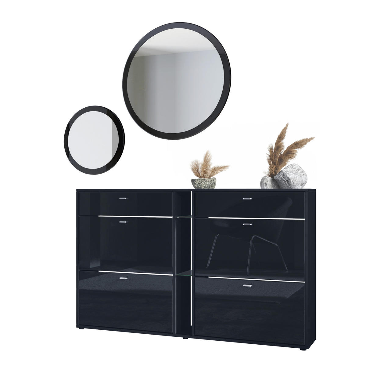 GARDEROBE Florence Schwarz Hochglanz - Schwarz Hochglanz, Holzwerkstoff (155.5/200/28cm) - Vladon