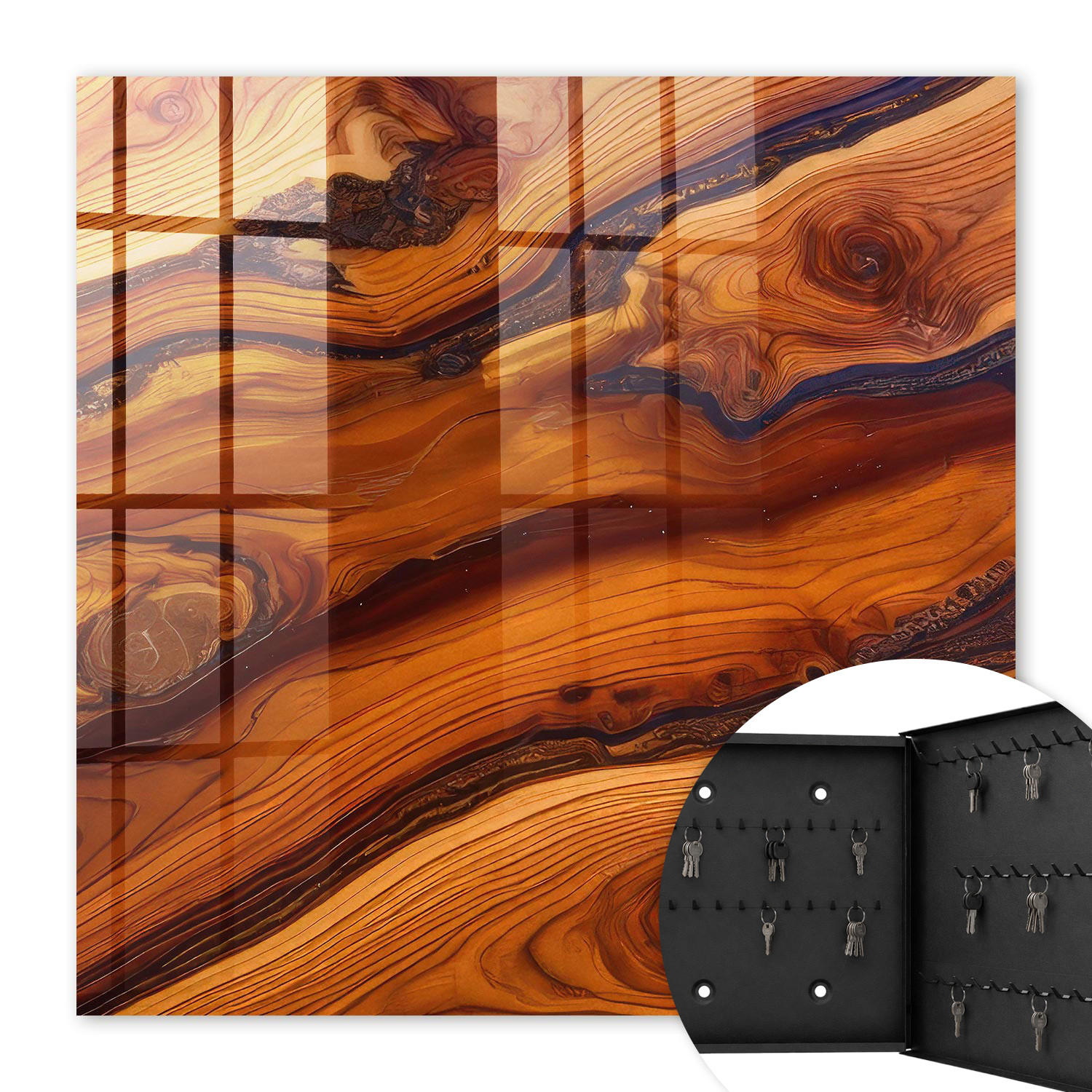 SCHLÜSSELBOX Schwarz 30x30 cm- Türöffnung nach rechts - Holzessenz - Braun, Metall (30/30/5cm) - TULUP