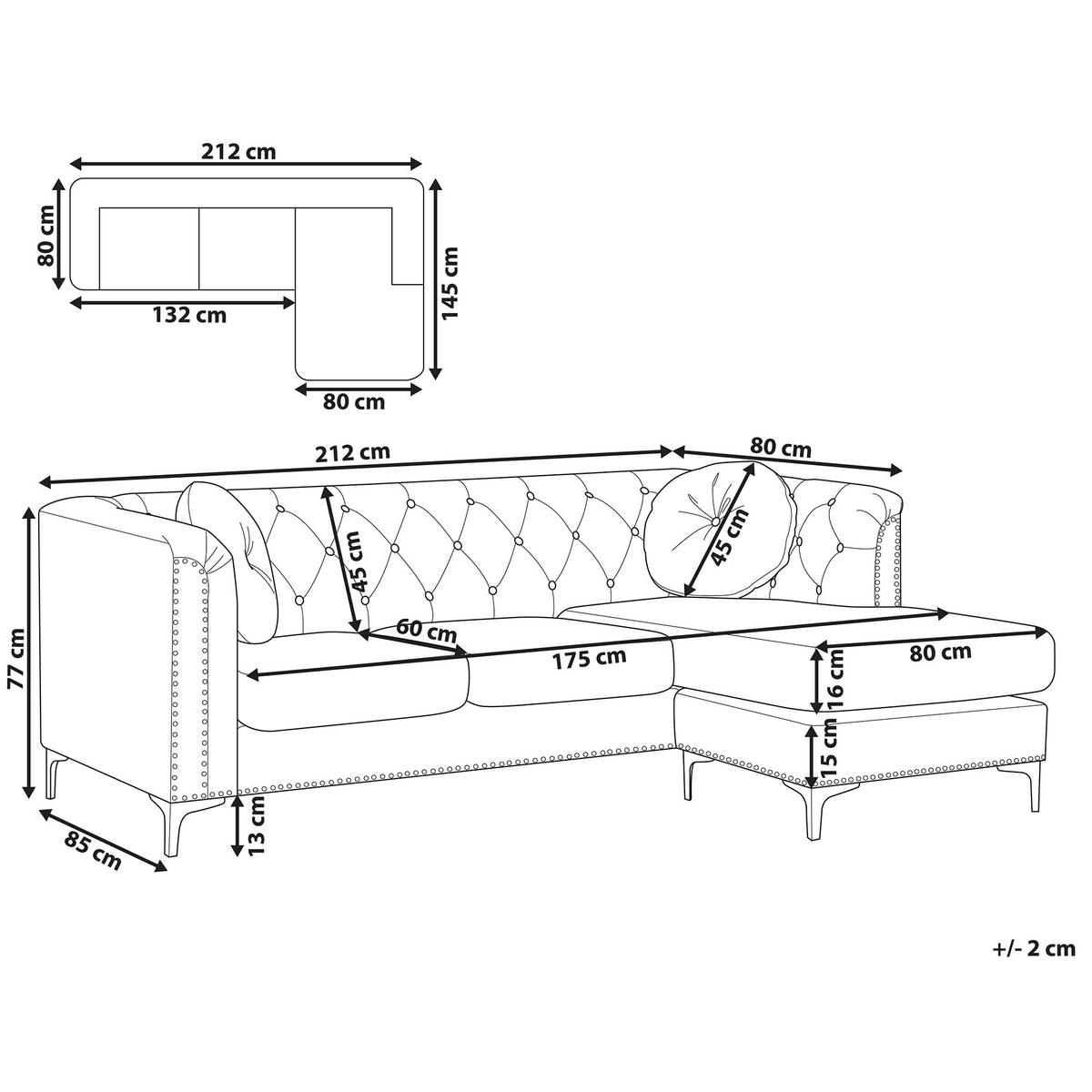 ECKSOFA Samtstoff Grau rechtsseitig Flen - Grau, Textil (212/145cm) - Beliani