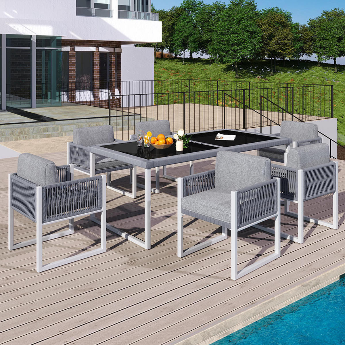 DINING-LOUNGESET，GRAU und Weiß - Grau, Metall - KOMHTOM