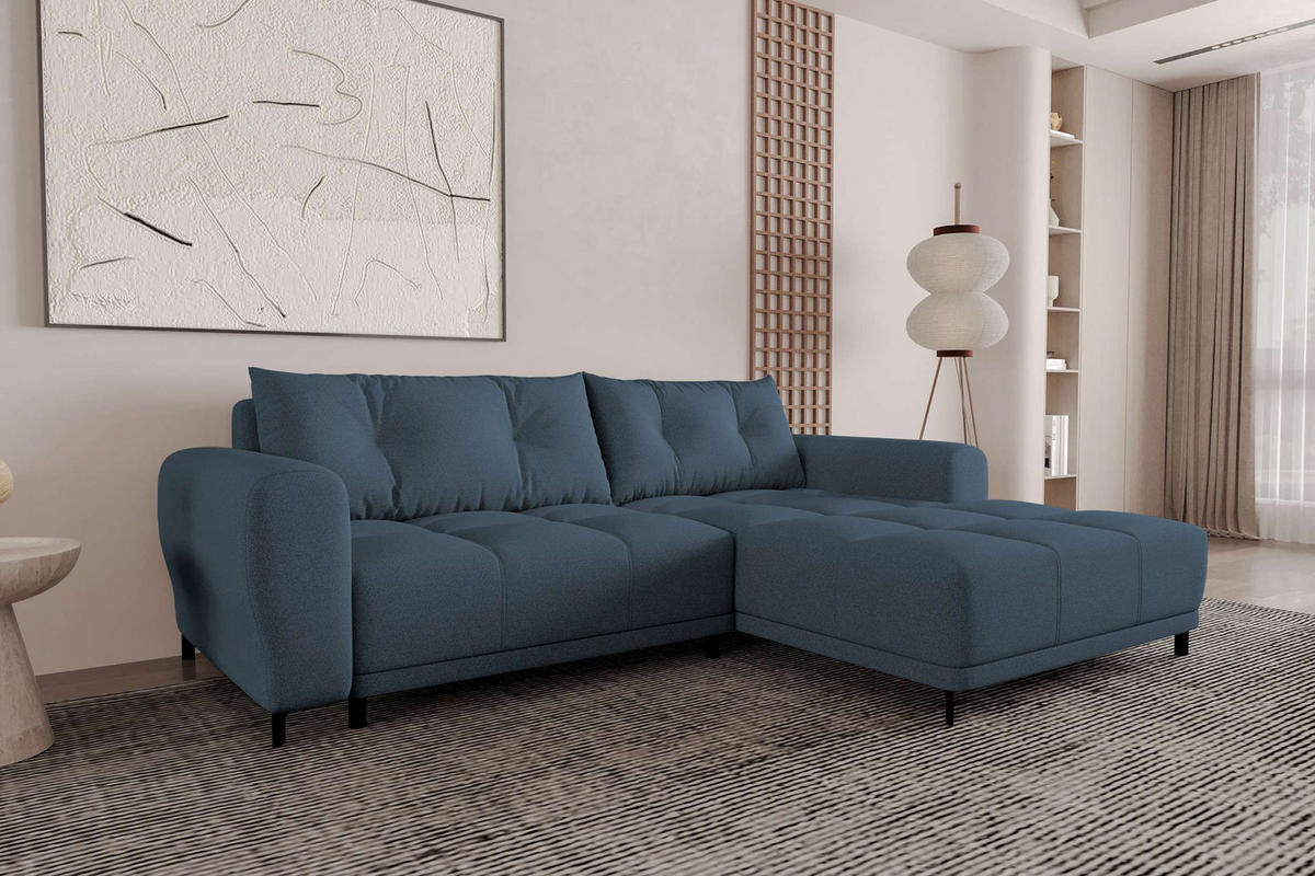 ECKSOFA Massimo Strukturstoff Dunkelblau inkl. Schlaffunktion Rechts - Schwarz/Dunkelblau, Textil/Metall (246/177cm) - 99rooms